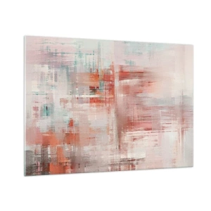 Cuadro sobre vidrio - Impresiones sobre Vidrio - Una composición abstracta en tonos rojos y beige. - 100x70cm - Niebla rosa - Decoración de pared moderna para salón y dormitorio ARTTOR