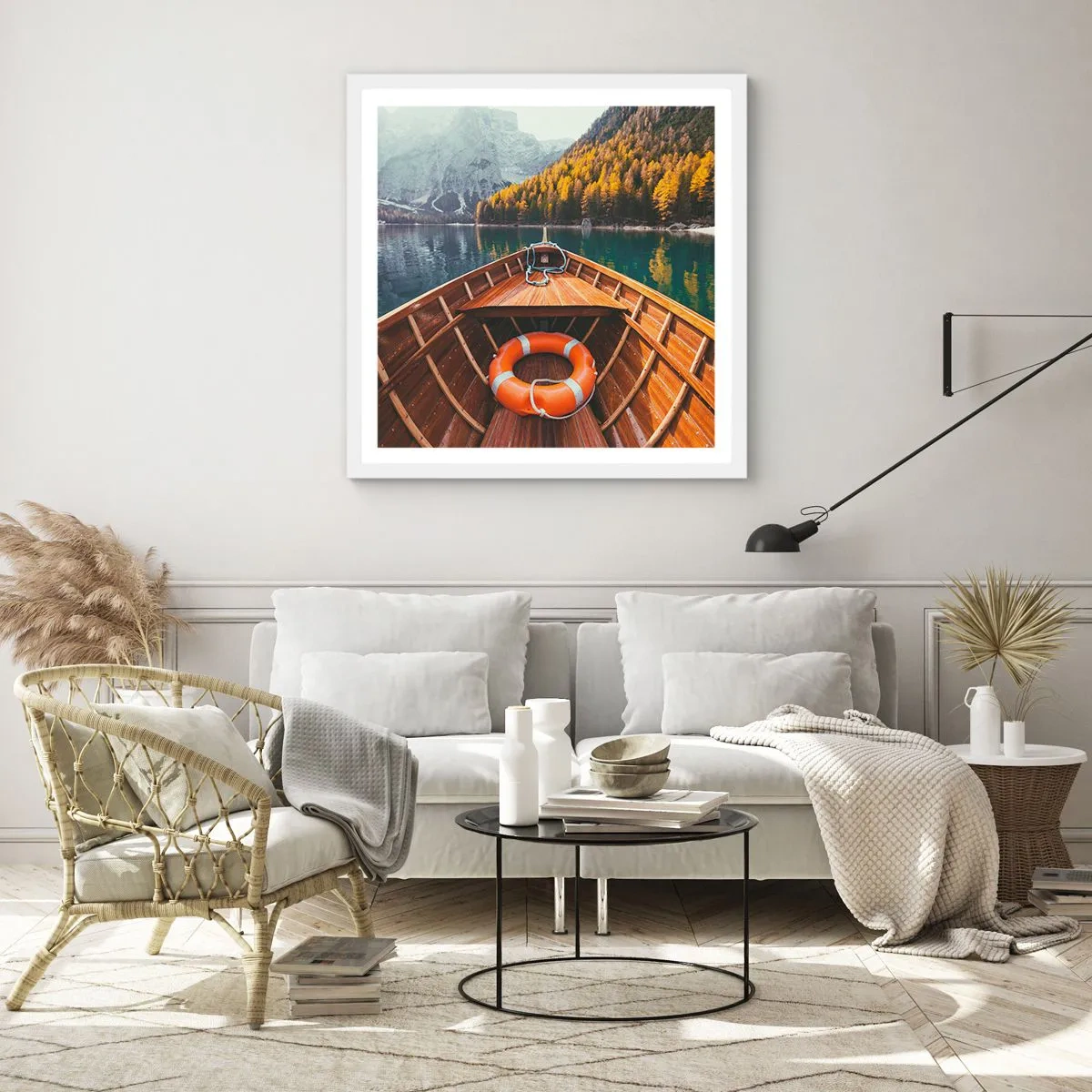 Póster en marco blanco - Viaje a la montaña - 30x30 cm