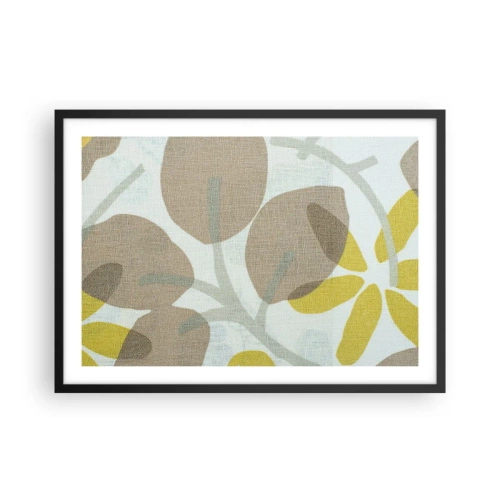 Póster en marco negro - Hojas abstractas en tonos beige y amarillo. - 70x50cm - Composición a pleno sol - Decoración de pared moderna para salón y dormitorio ARTTOR