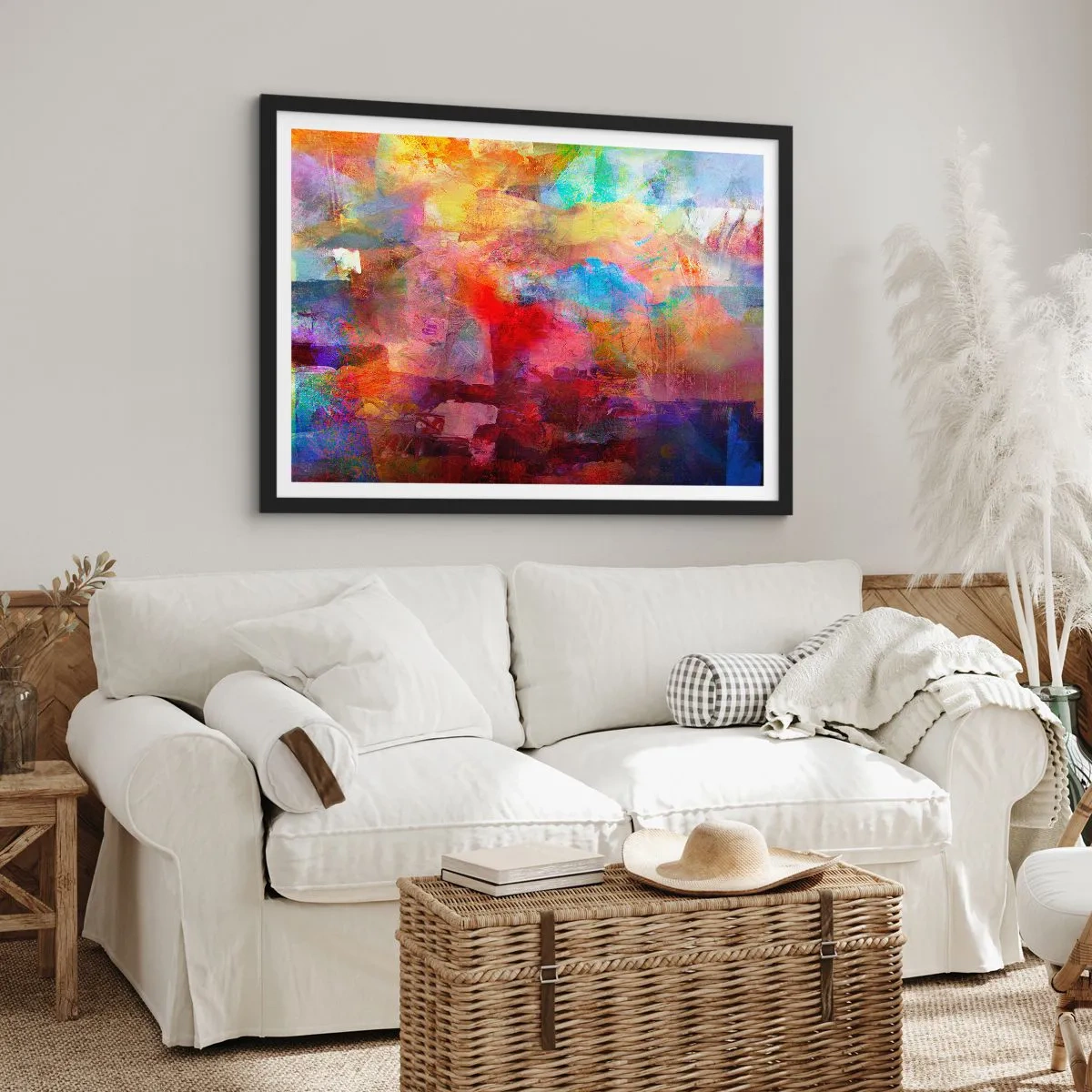 Póster en marco negro - Abstracción colorida en tonos cálidos y fríos. - 100x70cm - Mira dentro del arco iris - Decoración de pared moderna para salón y dormitorio ARTTOR
