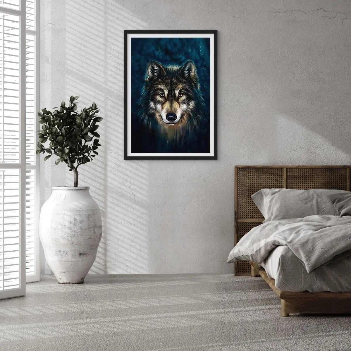Póster en marco negro - Retrato de un lobo en un tono oscuro y artístico. - 50x70cm - ¿Alfa? Y omega - Decoración de pared moderna para salón y dormitorio ARTTOR