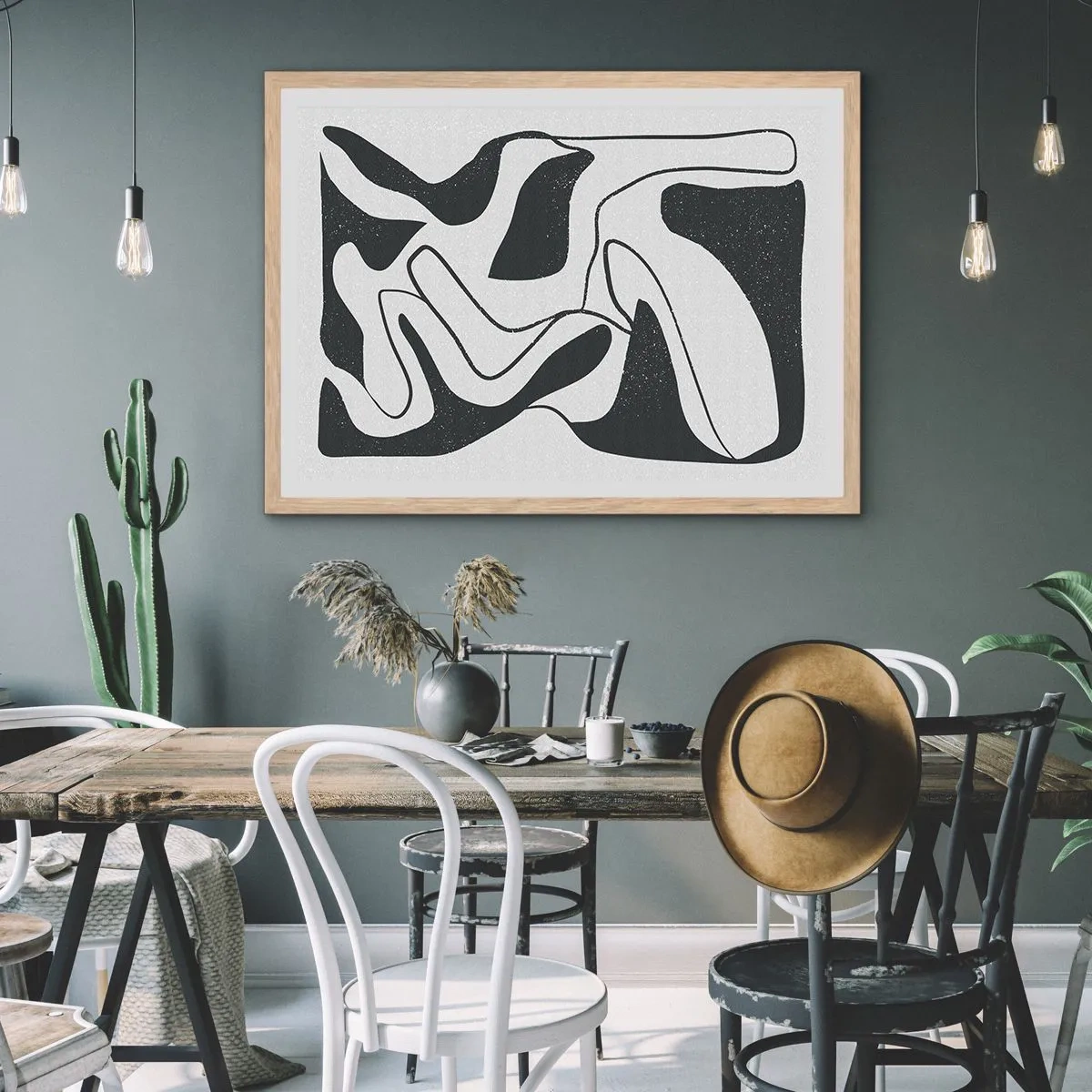 Póster en marco roble claro - Juego abstracto en un laberinto - 100x70 cm