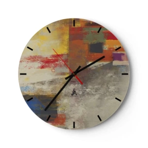 Reloj de pared - Reloj de vidrio - Abstracción colorida con elementos geométricos. - 30x30cm - Geometría de color - Decoración de pared moderna para salón, cocina y dormitorio ARTTOR
