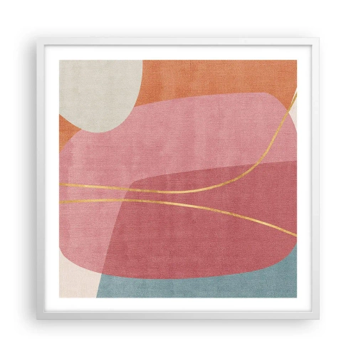 Póster en marco blanco - Composición en pastel con hilos de oro - 60x60 cm