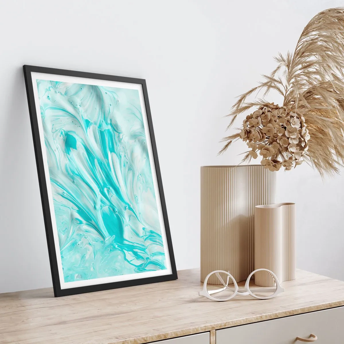 Póster en marco negro - Patrón abstracto turquesa - 50x70cm - Juntos para siempre - Decoración de pared moderna para salón y dormitorio ARTTOR