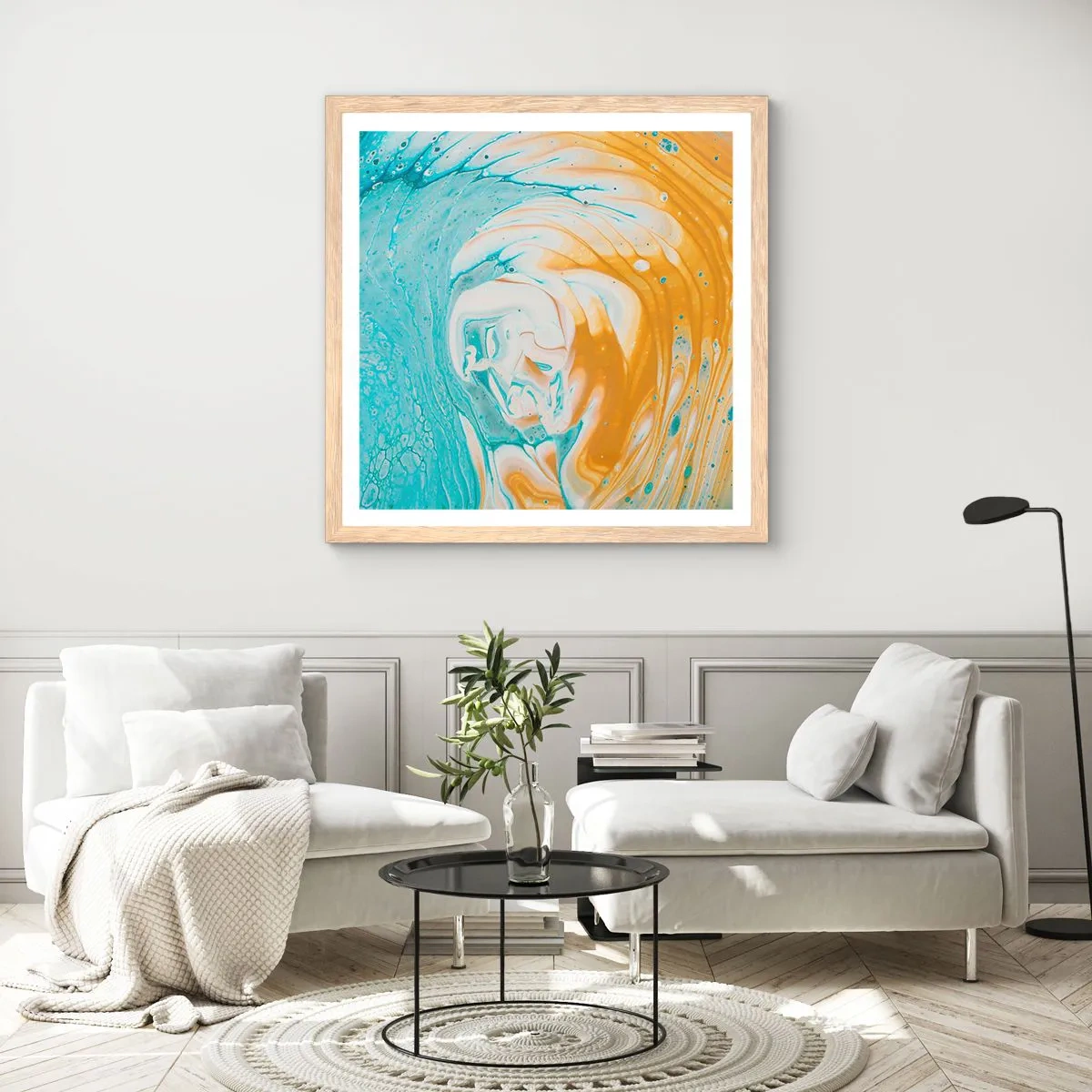 Póster en marco roble claro - Remolino pastel - 60x60 cm