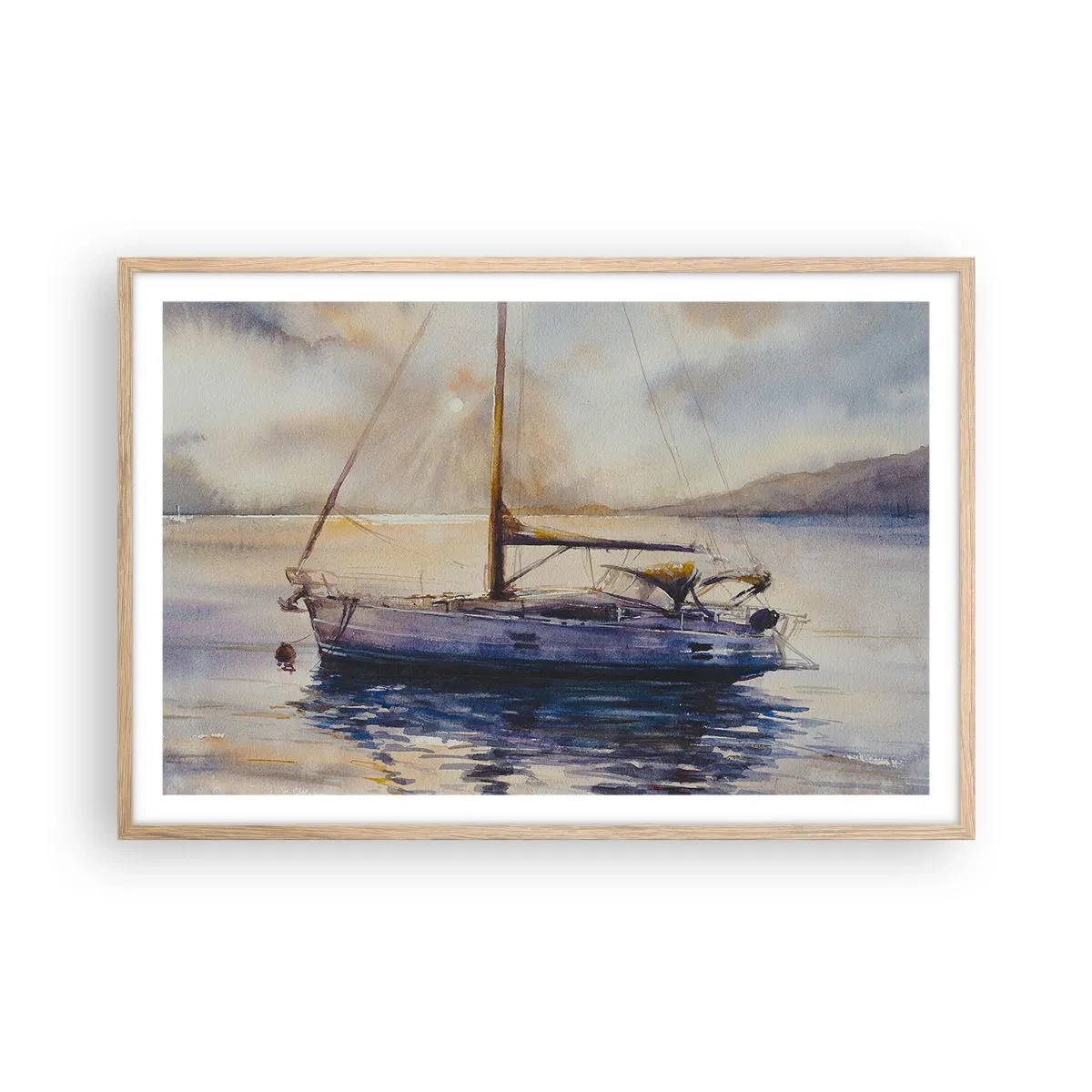 Póster en marco roble claro - Atardecer en la bahía - 91x61 cm