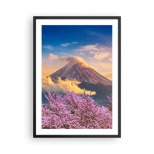Póster en marco negro - El monte Fuji rodeado de cerezos en flor al atardecer - 50x70cm - La santidad japonesa - Decoración de pared moderna para salón y dormitorio ARTTOR