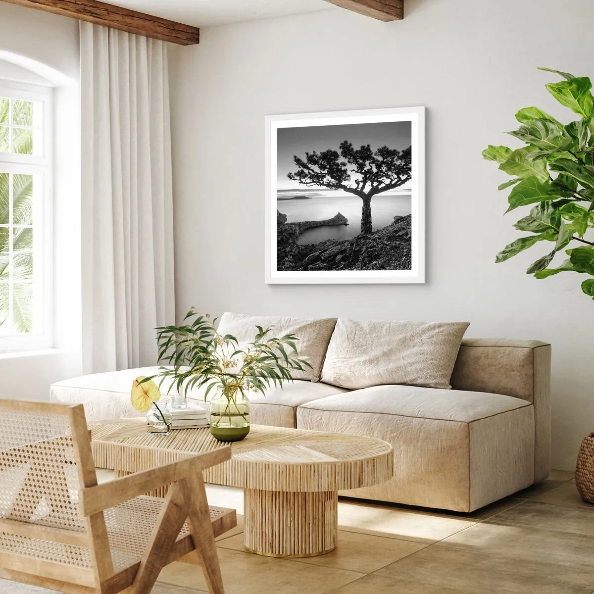 Póster en marco blanco - Calma hasta el horizonte - 50x50 cm