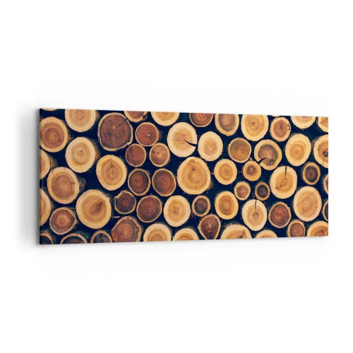 Cuadro sobre lienzo - Impresión de Imagen - Patrón elaborado a partir de secciones transversales de troncos de madera. - 120x50cm - ¿Qué edad tengo? - Decoración de pared moderna para salón y dormitorio ARTTOR
