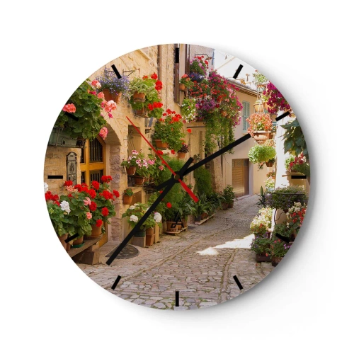 Reloj de pared - Reloj de vidrio - En un torrente de flores - 40x40 cm