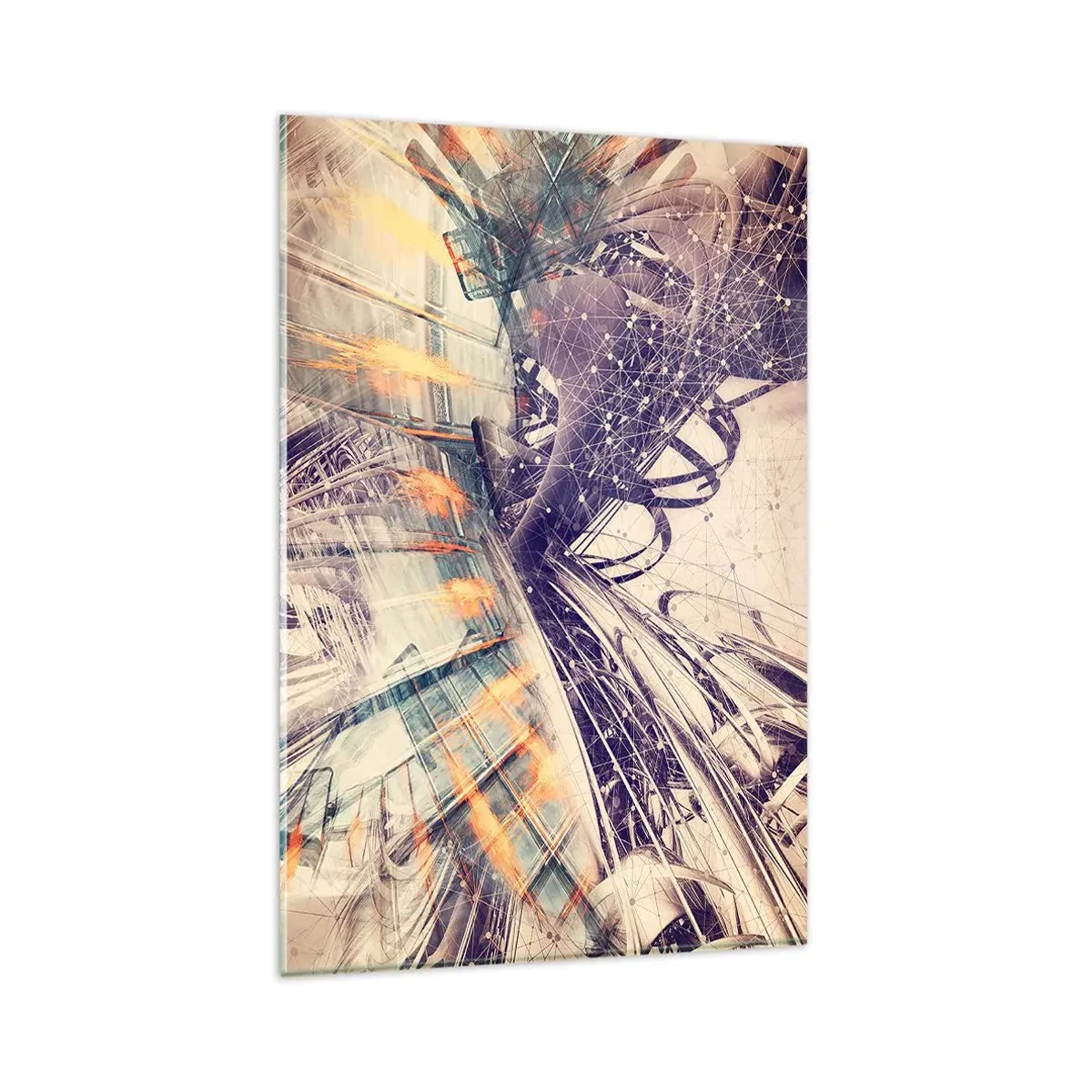 Cuadro sobre vidrio - Impresiones sobre Vidrio - Abstracción dinámica en tonos beige y morado. - 80x120cm - Con mucha prisa - Decoración de pared moderna para salón y dormitorio ARTTOR