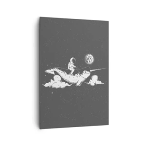 Cuadro sobre lienzo - Impresión de Imagen - Un astronauta en el lomo de un narval flotando en una escena espacial. - 70x100cm - Jinete espacial - Decoración de pared moderna para salón y dormitorio ARTTOR
