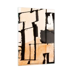 Cuadro sobre vidrio - Impresiones sobre Vidrio - Abstracción geométrica en tonos beige y negro. - 50x70cm - Aun así hay orden - Decoración de pared moderna para salón y dormitorio ARTTOR