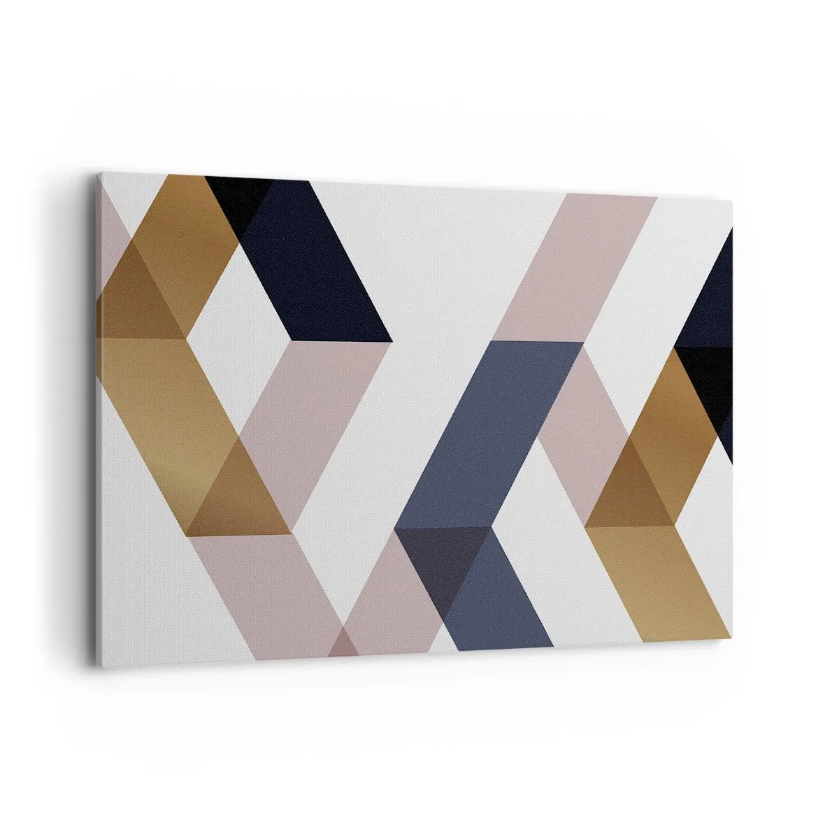 Cuadro sobre lienzo - Impresión de Imagen - Patrones geométricos en tonos dorados y azul marino. - 120x80cm - Rectas y ángulos - Decoración de pared moderna para salón y dormitorio ARTTOR