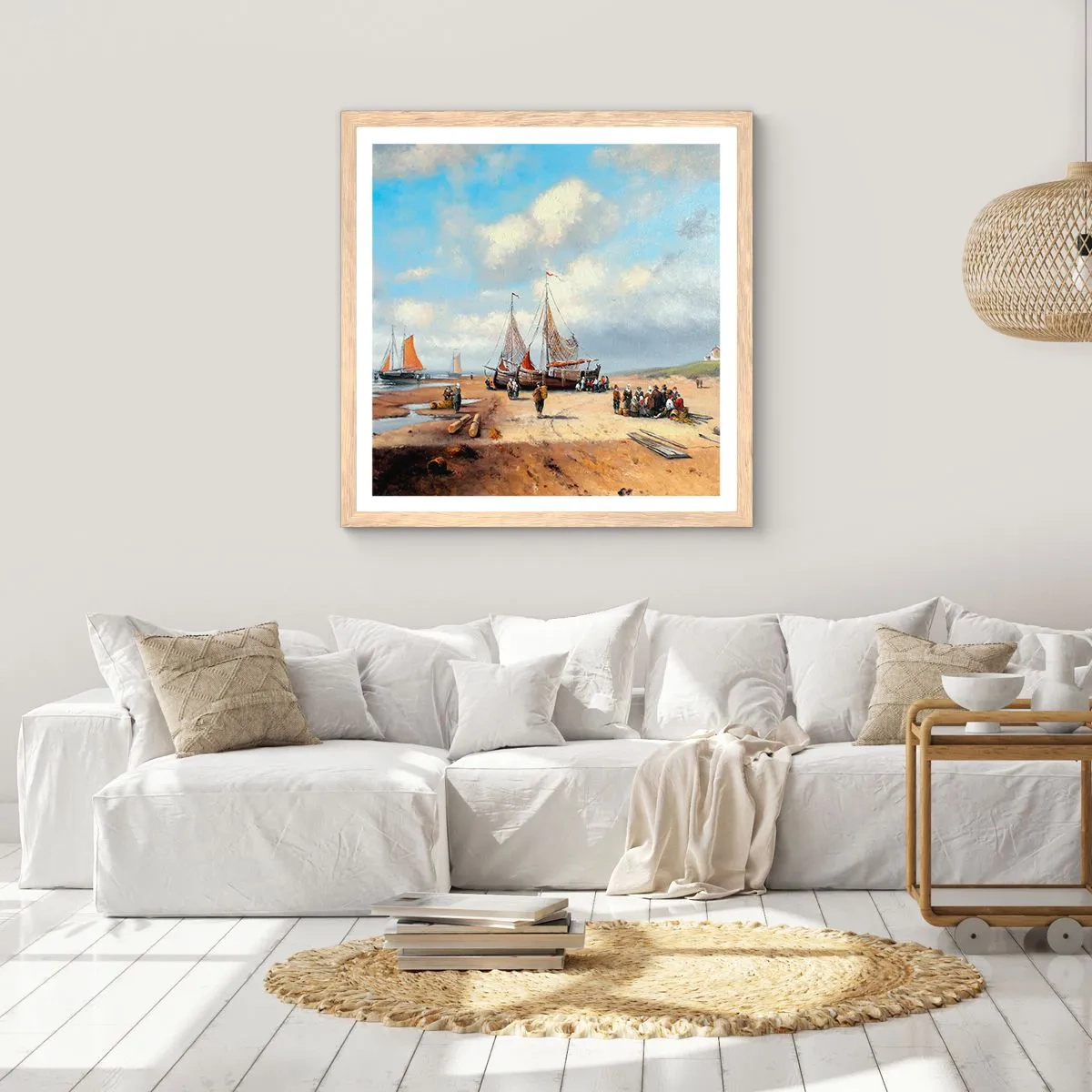 Póster en marco roble claro - Después de una pesca exitosa - 50x50 cm