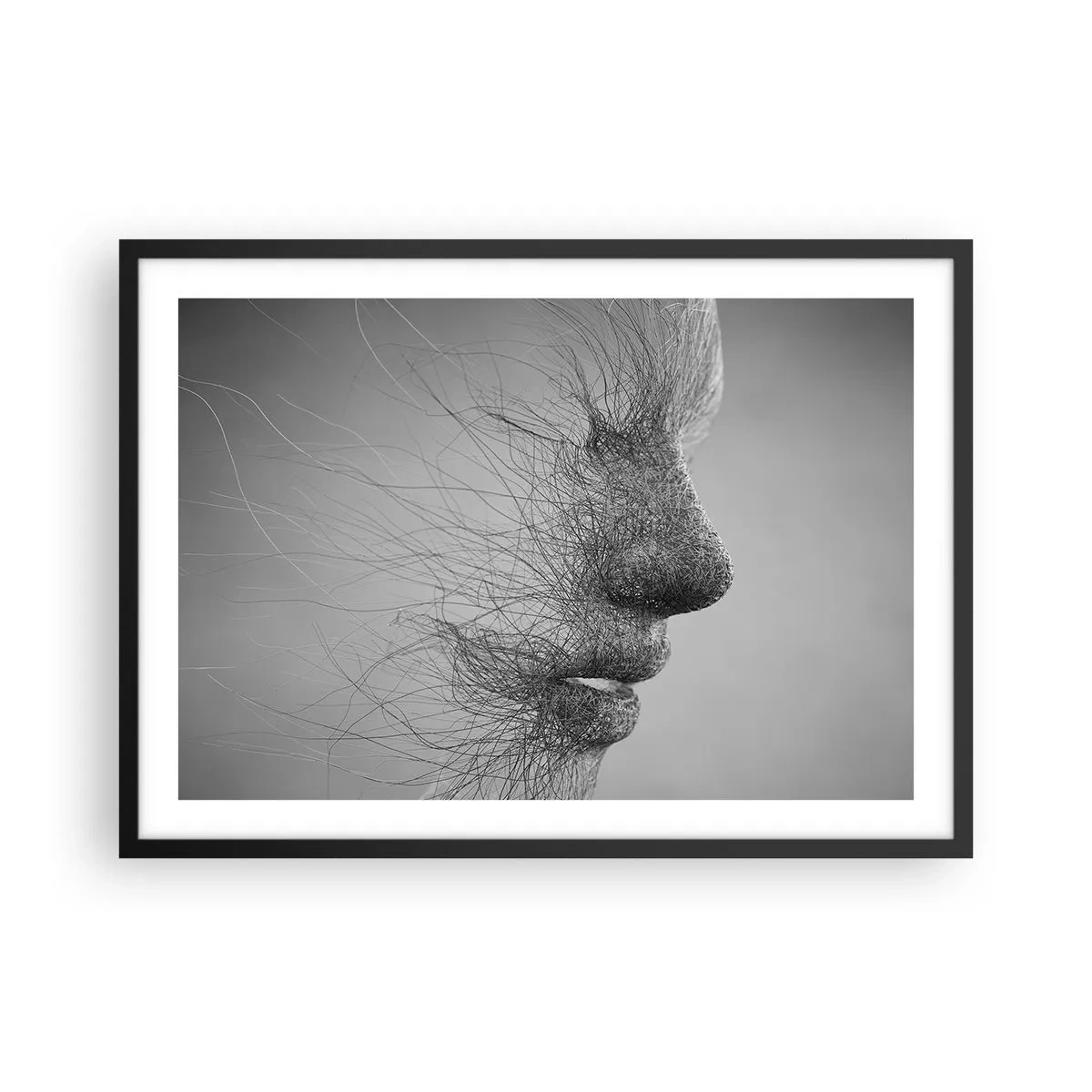 Póster en marco negro - Perfil facial artístico creado con líneas delicadas. - 70x50cm - Espíritu del viento - Decoración de pared moderna para salón y dormitorio ARTTOR