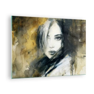 Cuadro sobre vidrio - Impresiones sobre Vidrio - Retrato de una mujer en estilo acuarela - 70x50cm - Inocente y sensual - Decoración de pared moderna para salón y dormitorio ARTTOR