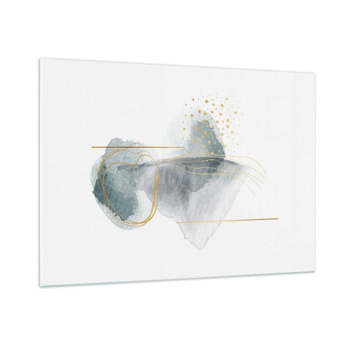 Cuadro sobre vidrio - Impresiones sobre Vidrio - Una composición abstracta de gris con acentos dorados. - 100x70cm - Sobre la relación entre el gris y el oro - Decoración de pared moderna para salón y dormitorio ARTTOR