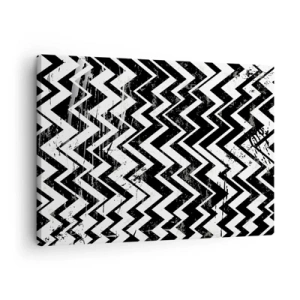 Cuadro sobre lienzo - Impresión de Imagen - Patrón en zigzag en blanco y negro con abrasiones artísticas - 70x50cm - Zig-blanco, zag-negro - Decoración de pared moderna para salón y dormitorio ARTTOR