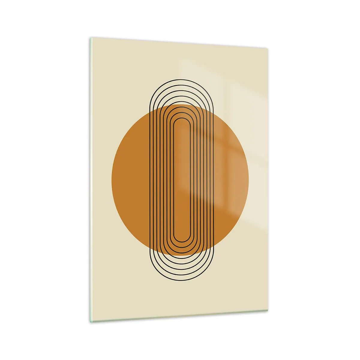 Cuadro sobre vidrio - Impresiones sobre Vidrio - Abstracción geométrica con círculos y líneas. - 50x70cm - El plan perfecto - Decoración de pared moderna para salón y dormitorio ARTTOR