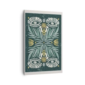 Cuadro sobre lienzo - Impresión de Imagen - Patrón de planta simétrica sobre un fondo verde. - 80x120cm - Como un recorte folclórico - Decoración de pared moderna para salón y dormitorio ARTTOR