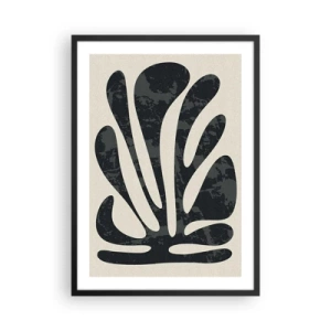 Póster en marco negro - Forma abstracta de planta negra sobre un fondo beige - 50x70cm - Abstracción con varios extremos - Decoración de pared moderna para salón y dormitorio ARTTOR