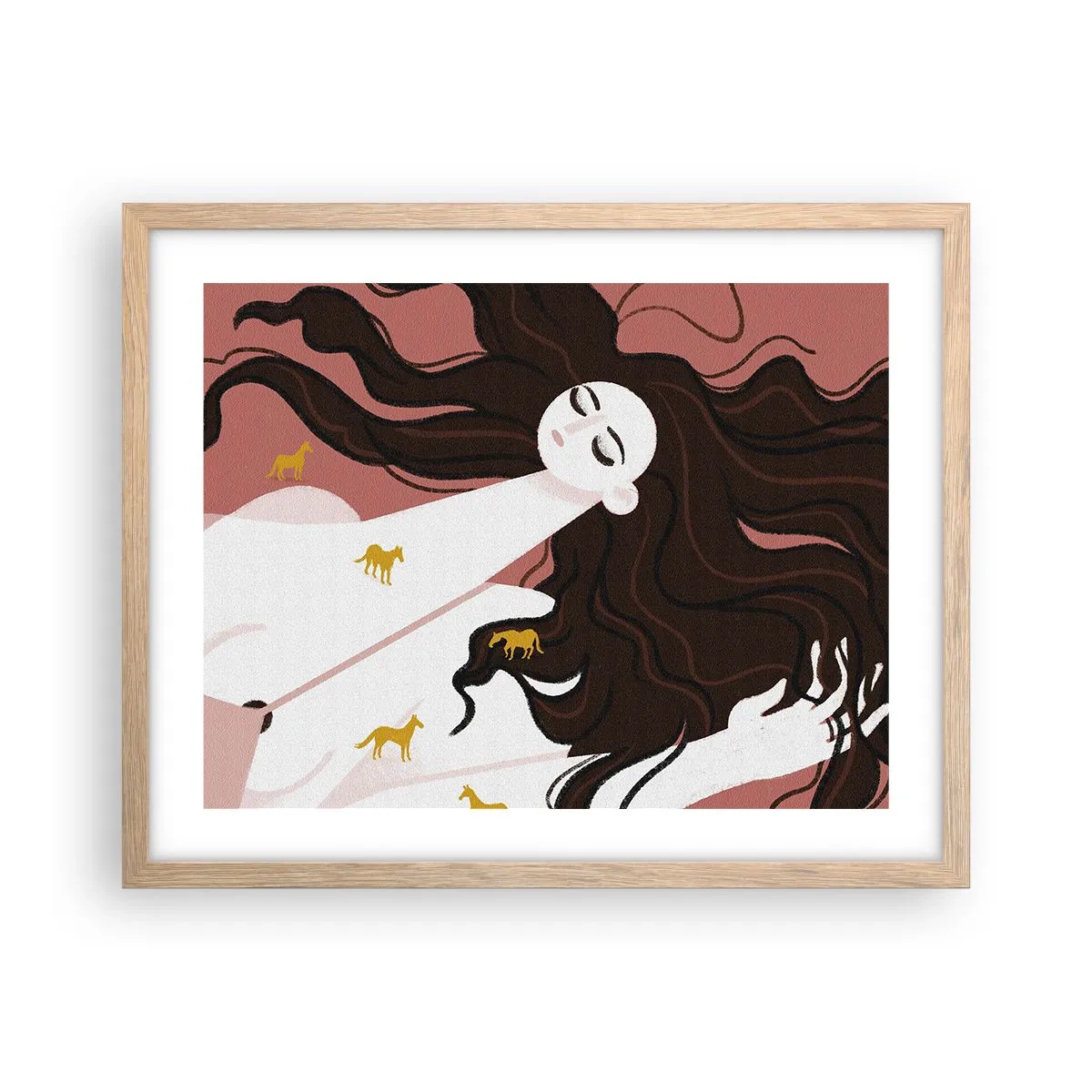 Póster en marco roble claro - Sueño de caballos dorados - 50x40 cm