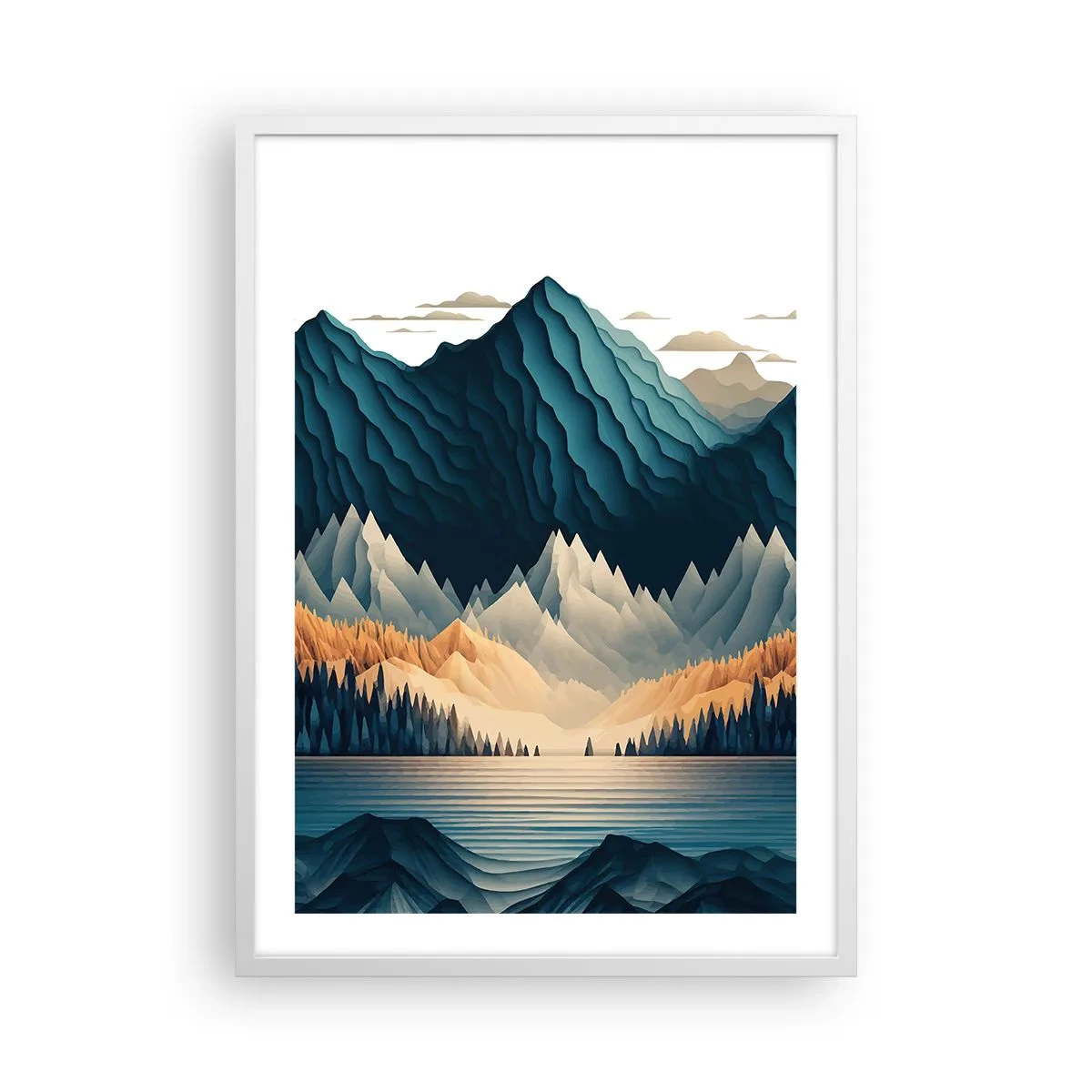 Póster en marco blanco - Paisaje perfecto de montañas - 50x70 cm