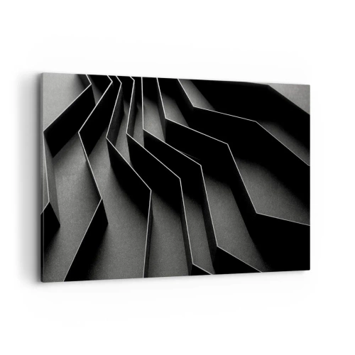 Cuadro sobre lienzo - Impresión de Imagen - Abstracción en blanco y negro con estructuras geométricas. - 100x70cm - Orden espacial - Decoración de pared moderna para salón y dormitorio ARTTOR