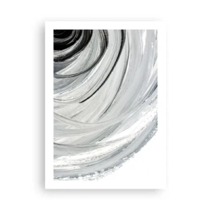 Póster - Abstracción dinámica en tonos de negro, blanco y gris. - 50x70cm - Composición orbital - Decoración de pared moderna para salón y dormitorio ARTTOR