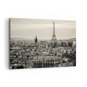 Cuadro sobre lienzo - Impresión de Imagen - Panorama de París con la Torre Eiffel en tonos sepia - 120x80cm - Sobre los tejados de París - Decoración de pared moderna para salón y dormitorio ARTTOR