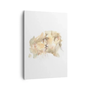 Cuadro sobre lienzo - Impresión de Imagen - Retrato romántico en acuarela de una pareja besándose. - 50x70cm - ¿La media naranja encontrada? - Decoración de pared moderna para salón y dormitorio ARTTOR