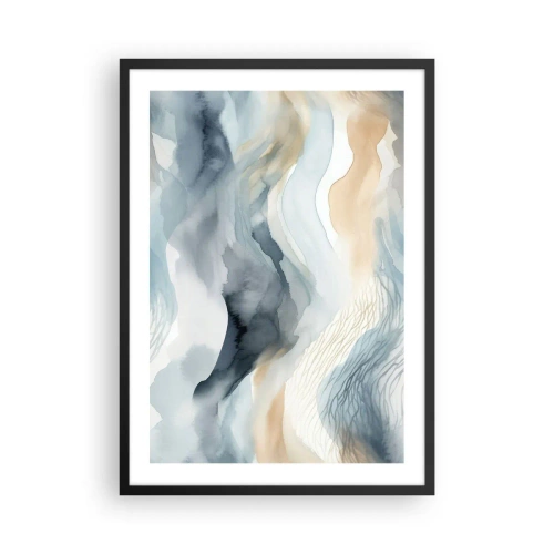 Póster en marco negro - Ondas abstractas en tonos beige y azul marino - 50x70cm - Abstracción de nieve y niebla - Decoración de pared moderna para salón y dormitorio ARTTOR