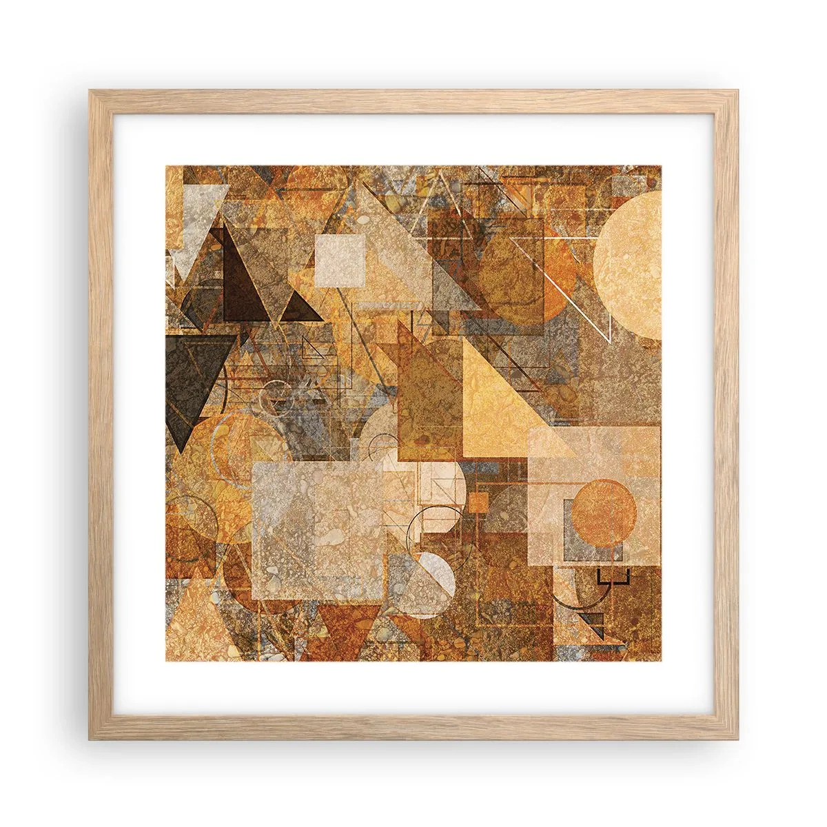 Póster en marco roble claro - Estudio cubista en bronce - 40x40 cm