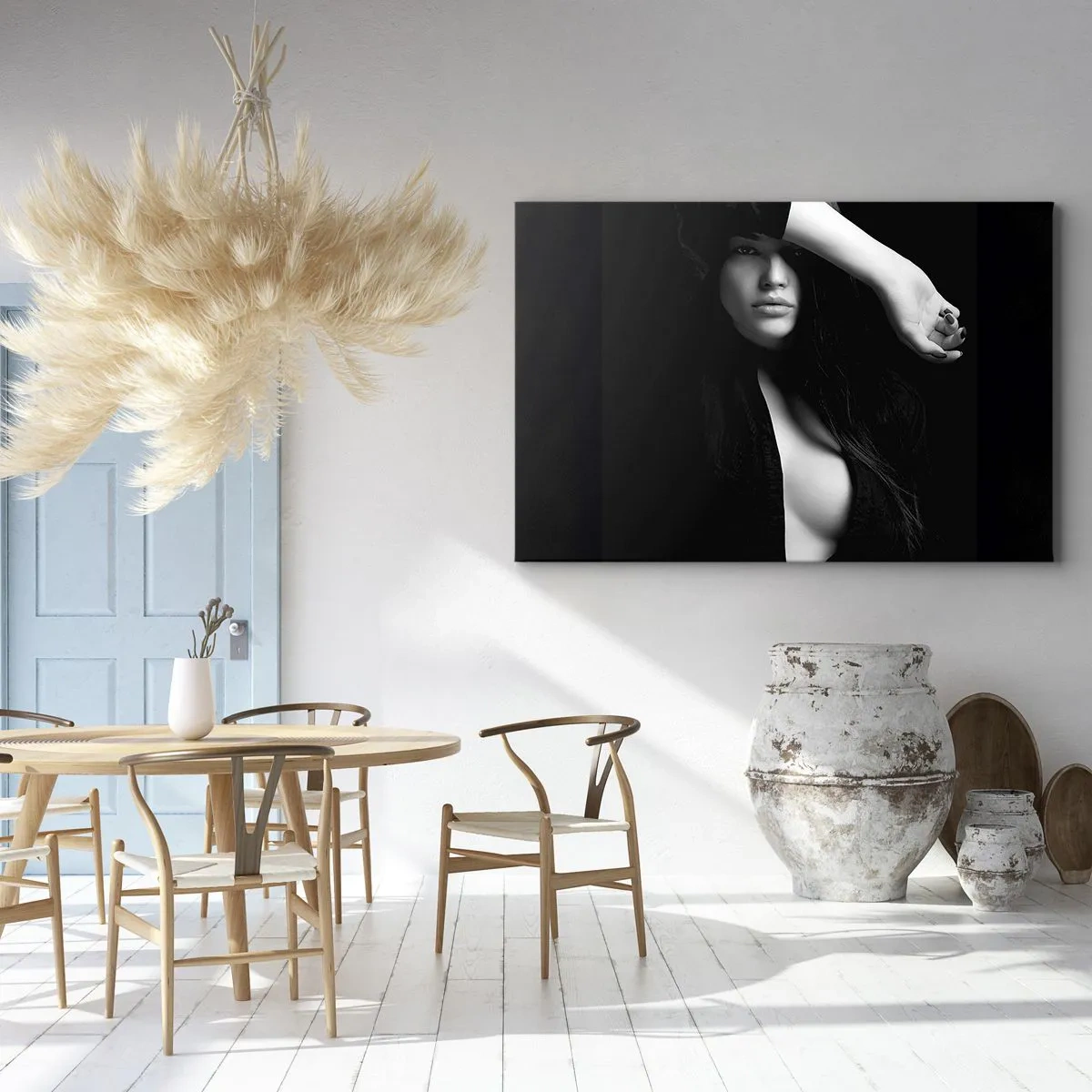 Cuadro sobre lienzo - Impresión de Imagen - Retrato elegante de una mujer en blanco y negro. - 120x80cm - Escuela de seducción - Decoración de pared moderna para salón y dormitorio ARTTOR