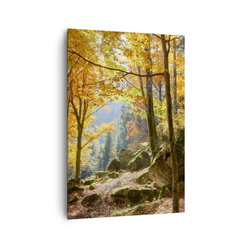Cuadro sobre lienzo - Impresión de Imagen - Un bosque otoñal lleno de hojas doradas y luz solar. - 70x100cm - Tiempo de descanso - Decoración de pared moderna para salón y dormitorio ARTTOR