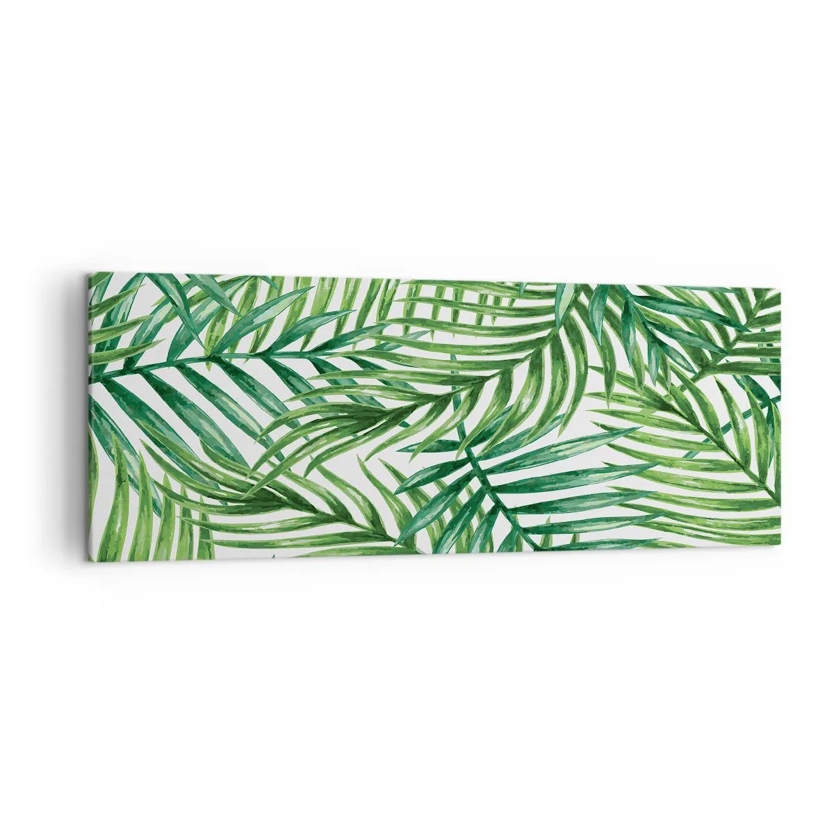Cuadro sobre lienzo - Impresión de Imagen - Hojas de palmera tropical verde sobre un fondo claro - 140x50cm - Bajo el verde - Decoración de pared moderna para salón y dormitorio ARTTOR