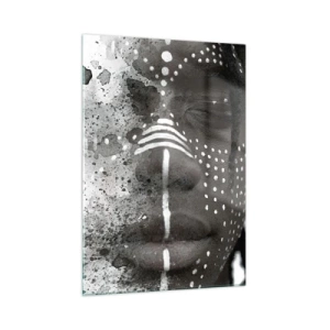 Cuadro sobre vidrio - Impresiones sobre Vidrio - Retrato con patrones étnicos en blanco y negro con efecto acuarela. - 50x70cm - Descubrimiento del espíritu original - Decoración de pared moderna para salón y dormitorio ARTTOR