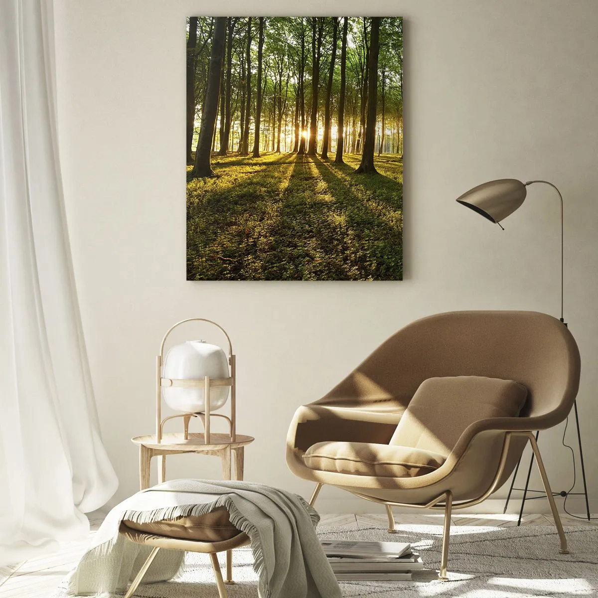 Cuadro sobre vidrio - Impresiones sobre Vidrio - El sol poniente en el bosque caducifolio - 70x100cm - Una fotografía de todos los manantiales - Decoración de pared moderna para salón y dormitorio ARTTOR