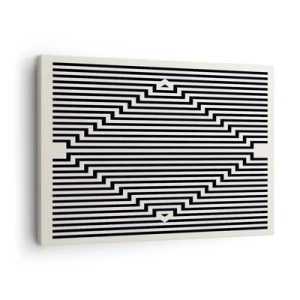 Cuadro sobre lienzo - Impresión de Imagen - Líneas blancas y negras que crean un efecto de ilusión geométrica. - 70x50cm - Ilusión geométrica - Decoración de pared moderna para salón y dormitorio ARTTOR