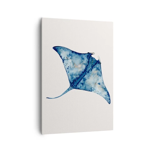 Cuadro sobre lienzo - Impresión de Imagen - Raya azul en estilo acuarela sobre fondo blanco - 70x100cm - La vida en azul - Decoración de pared moderna para salón y dormitorio ARTTOR