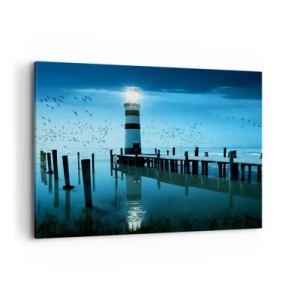 Cuadro sobre lienzo - Impresión de Imagen - El faro del muelle iluminado por la noche. - 100x70cm - Sin miedo a la oscuridad - Decoración de pared moderna para salón y dormitorio ARTTOR