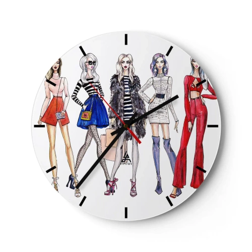 Reloj de pared - Reloj de vidrio - Mujeres de moda con atuendos elegantes - 30x30cm - Every week Fashion Week - Decoración de pared moderna para salón, cocina y dormitorio ARTTOR