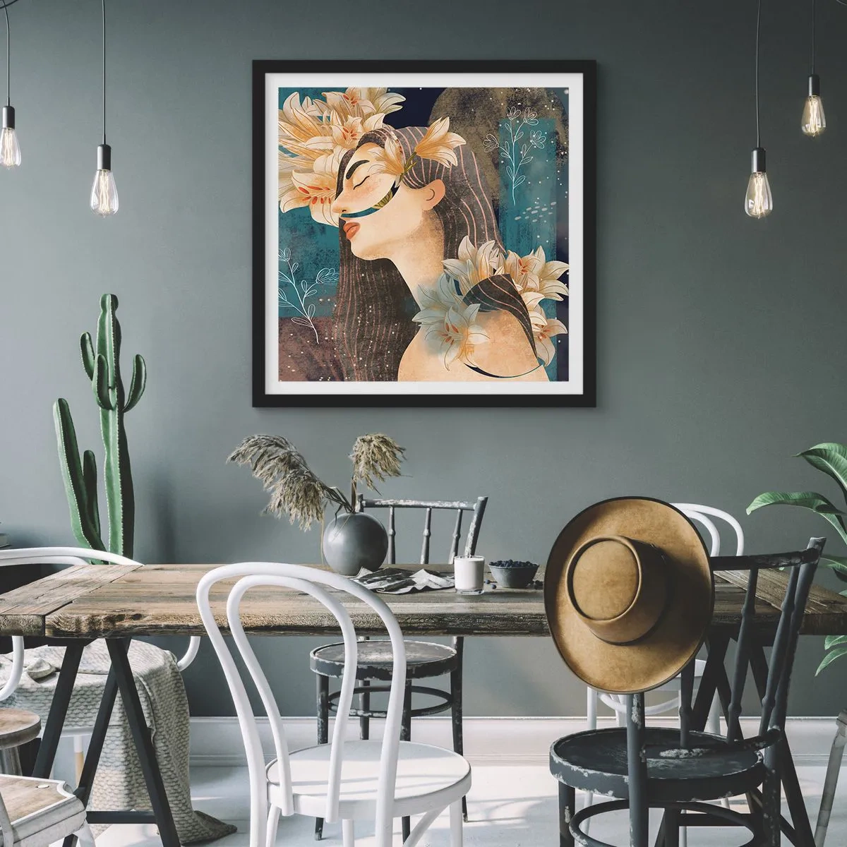 Póster en marco negro - Cuento de princesa con lirios - 40x40 cm