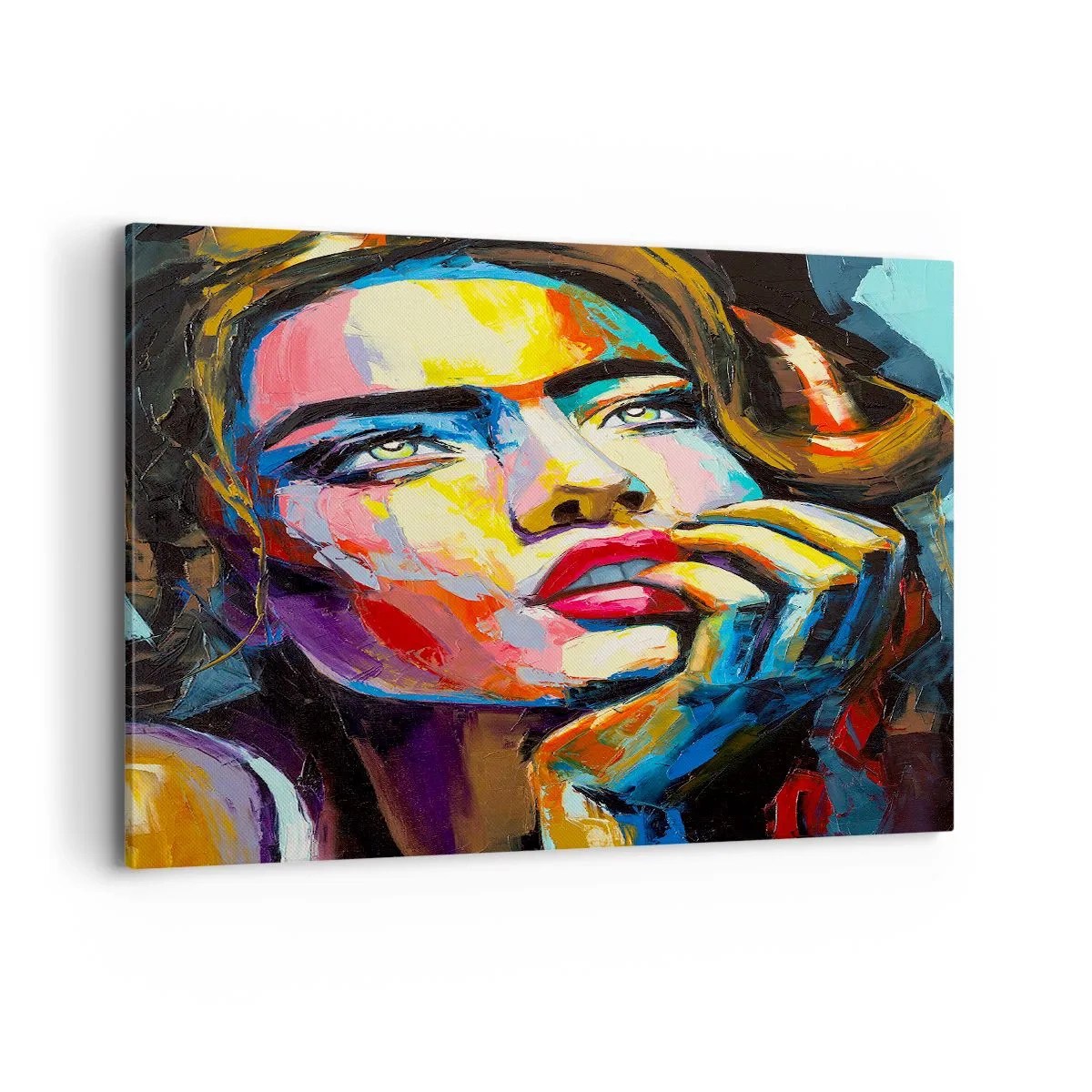 Cuadro sobre lienzo - Impresión de Imagen - Retrato colorido de una mujer en estilo expresionista. - 100x70cm - Sueños - Decoración de pared moderna para salón y dormitorio ARTTOR