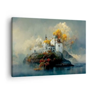 Cuadro sobre lienzo - Impresión de Imagen - Un castillo en una colina rodeado de árboles otoñales. - 70x50cm - El comienzo de una historia romántica - Decoración de pared moderna para salón y dormitorio ARTTOR