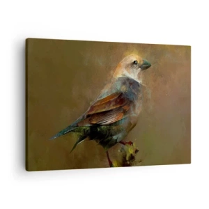 Cuadro sobre lienzo - Impresión de Imagen - Una interpretación artística de un gorrión sobre un fondo marrón. - 70x50cm - Pequeño gorrión - Decoración de pared moderna para salón y dormitorio ARTTOR
