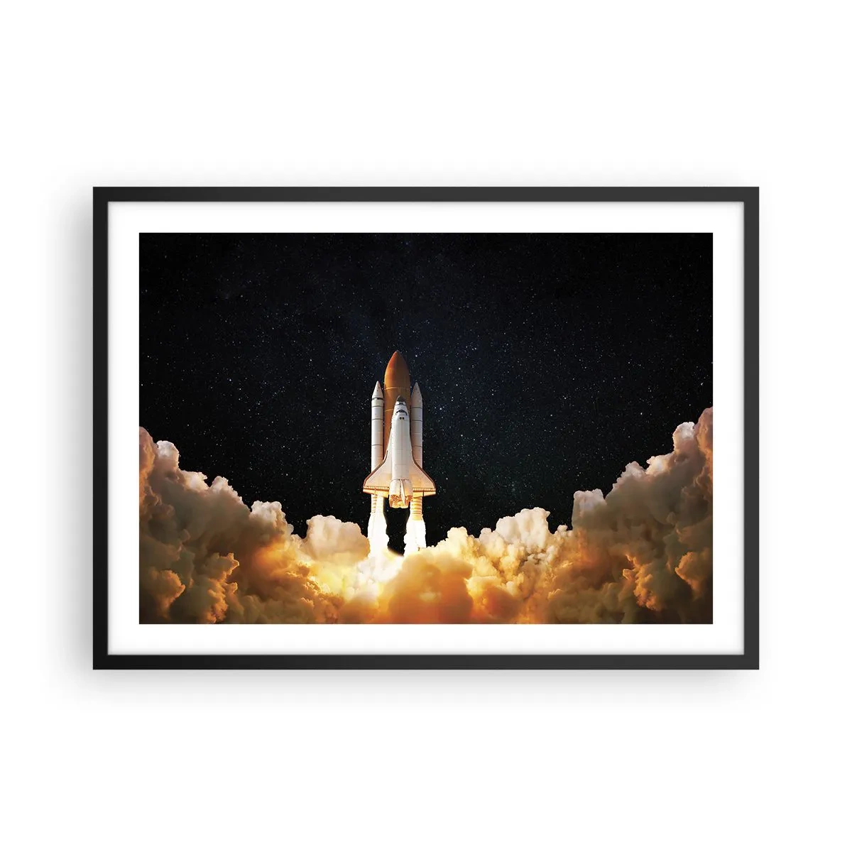 Póster en marco negro - Un cohete espacial despegando contra el cielo estrellado. - 70x50cm - ¡Ad astra! - Decoración de pared moderna para salón y dormitorio ARTTOR