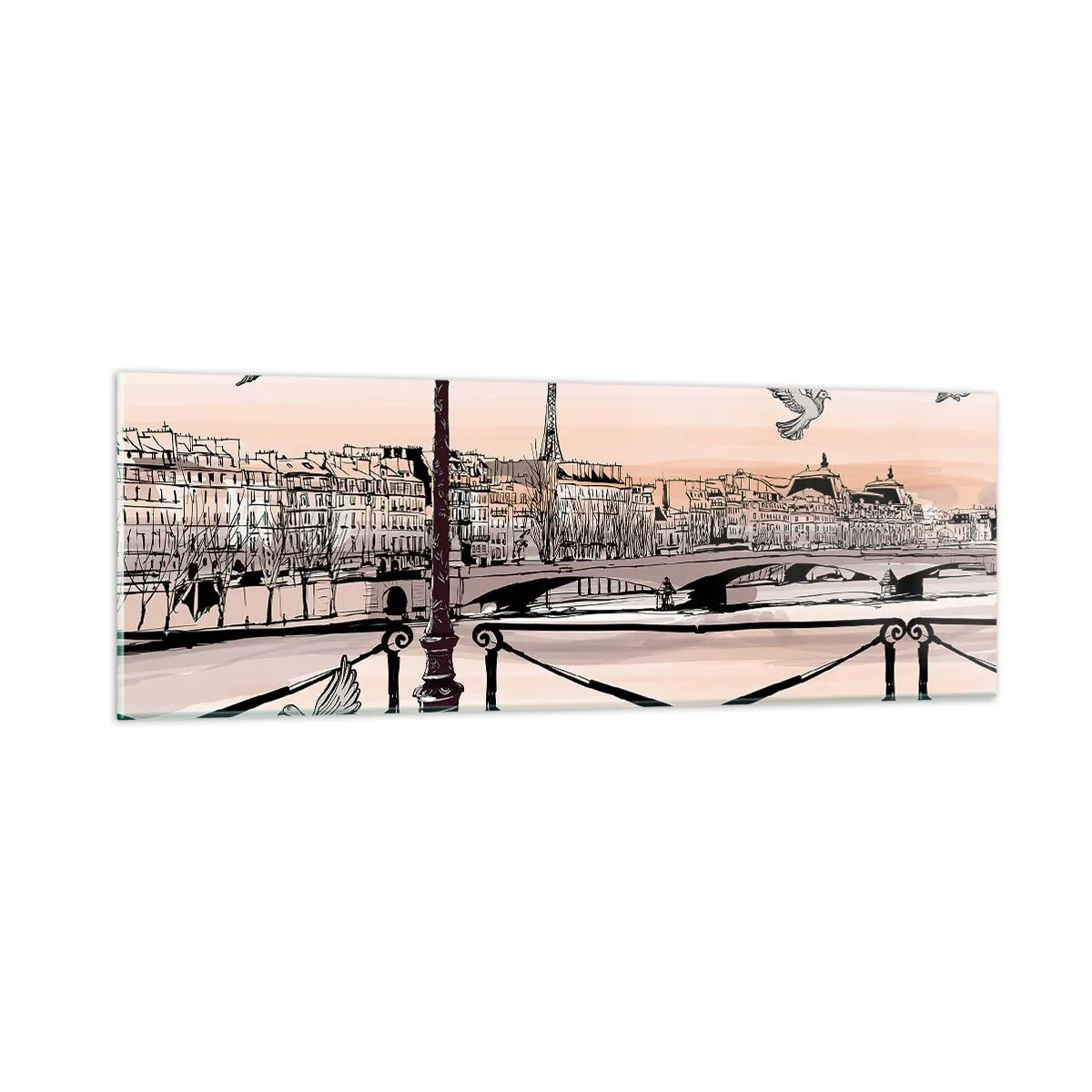Cuadro sobre vidrio - Impresiones sobre Vidrio - Sobre los tejados de París - 90x30 cm